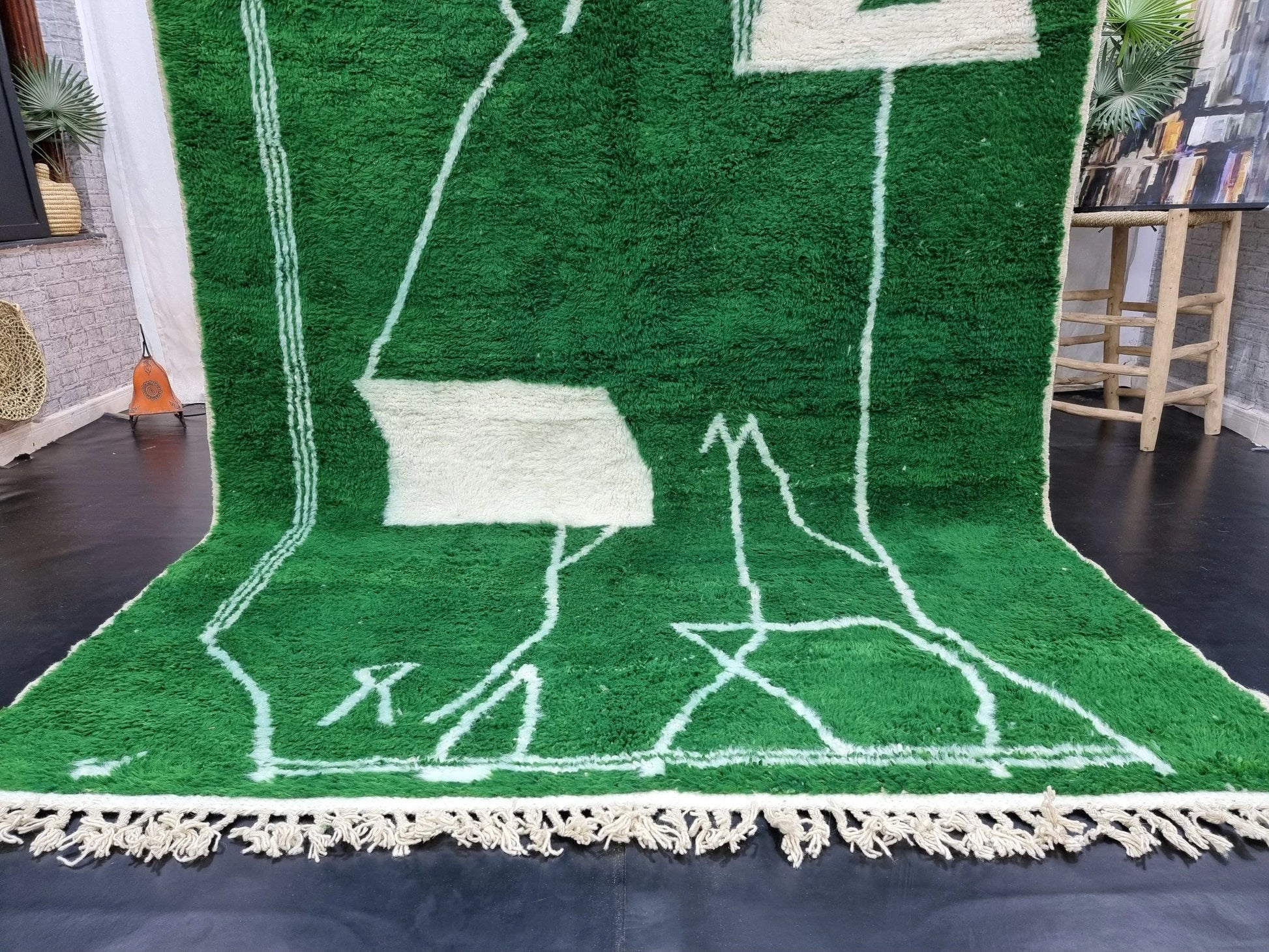 Exquisite MOROCCAN PINE RUG: Handmade Beni Ourain Wool Rug in Clover Green, Abstract Neutral Design, Elegant Berber Unique Greenish Carpet