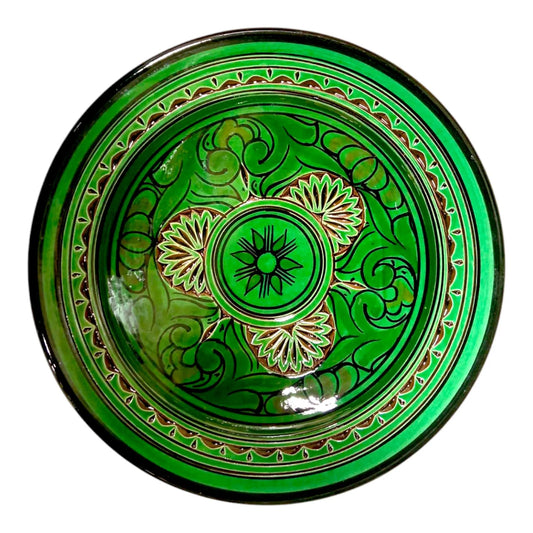 Moroccan Hand-Carved Pottery Plate: Artisanal 25Cm Serving Dish, Bohemian Decor Unique Kitchenware, Ethnic Home Decor, Traditional Artistry