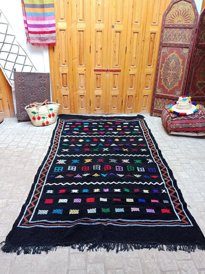 Moroccan Berber Rug . Moroccan Black Kilim Handmade Wool Rug Authentic Azilal Area Carpet
