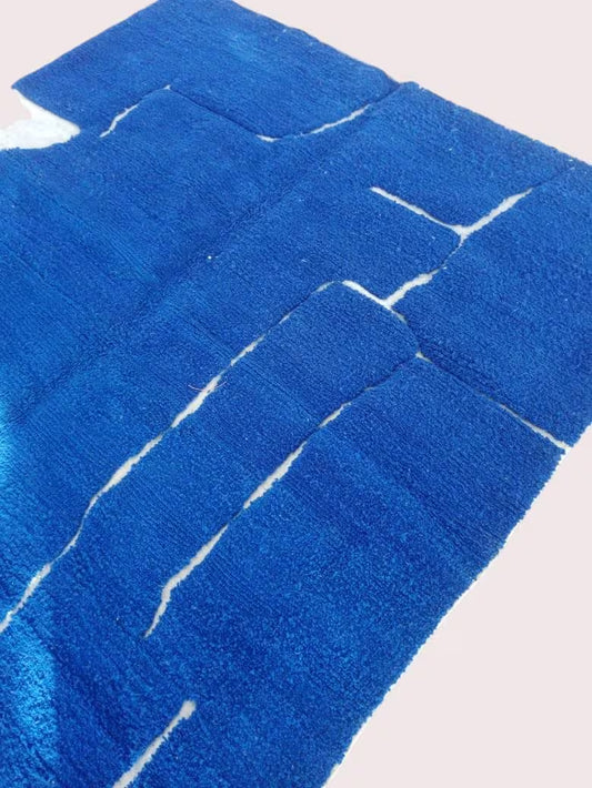 Blue Beni Ourain Rug | Moroccan Wool Rug | Handmade Berber Carpet | Taznakht Design | Moroccan Tassel Rug | Moroccan Rug