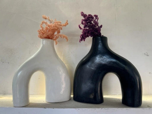 Terracotta Vase, Stucco Pottery Decoration, Natural Vase Deco Black&White