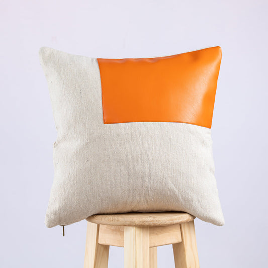 White and Orange Moroccan Decorative Pillow - Handmade Pillow -Livingroom Pillow - Bedroom Pillow - Custom Pillow