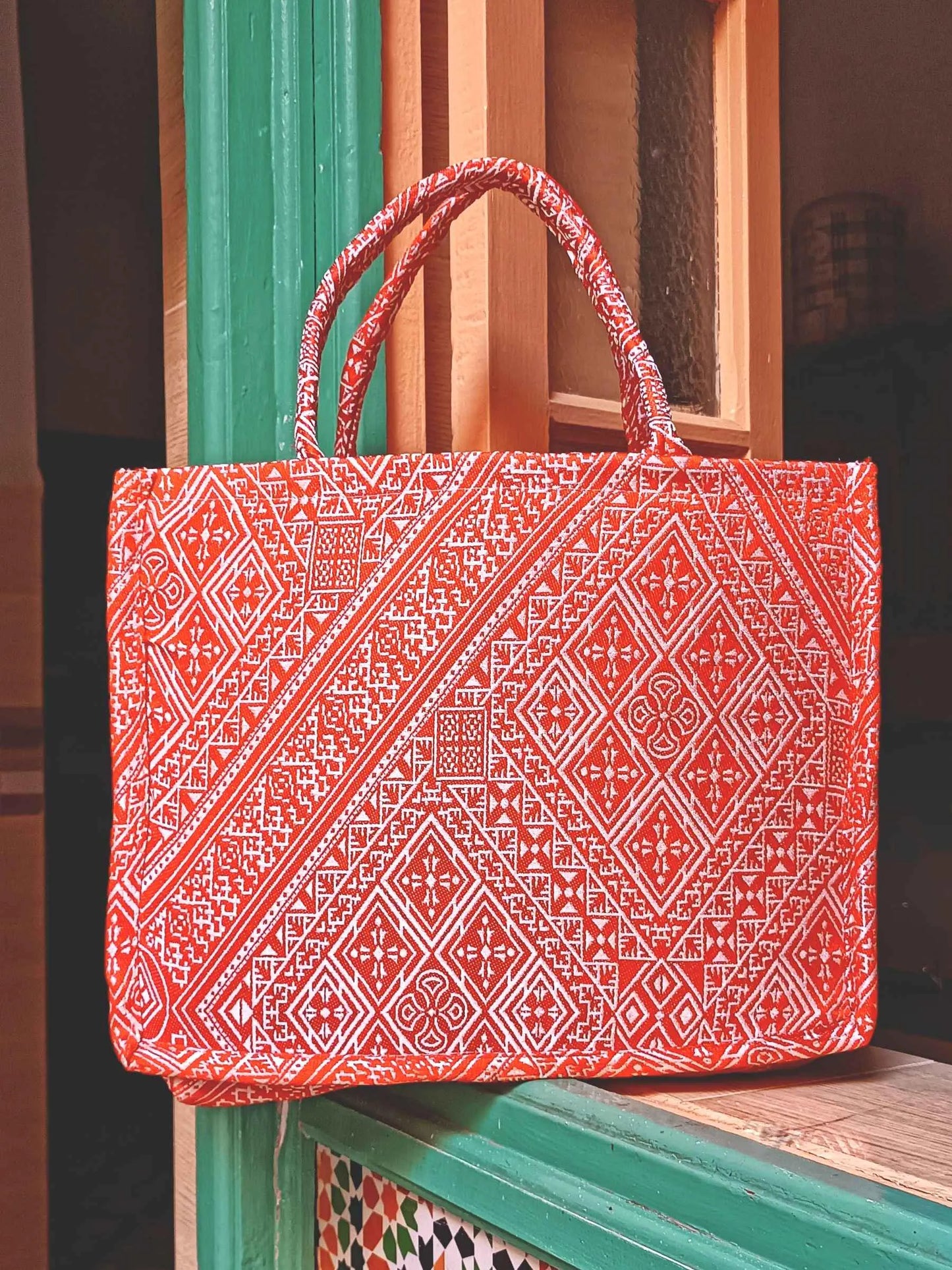 Handmade Wool Tote Bag with Moroccan Amazigh Patterns – Colorful Bags for Women, Weekender, Beach Bag