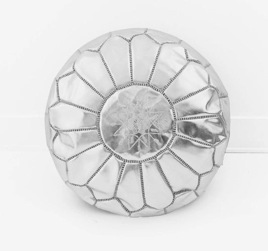 Pouf Marocain Métallique Rembourré - Pouf Marocain Argenté - Pouf Fait À La Main - Pouf Déco Marocain - Tabourets Ottomans De Luxe (Argent)