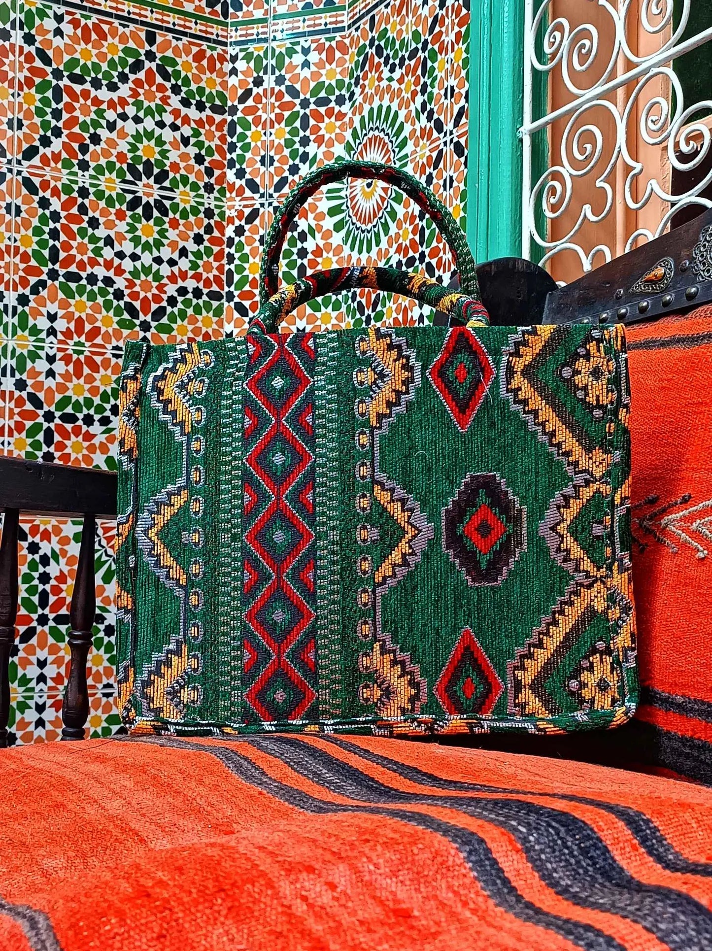 Embroidered Tote Bag - Unique Anniversary or Birthday Gift, Custom Makeup Bag, Moroccan-Inspired Suede Handbag