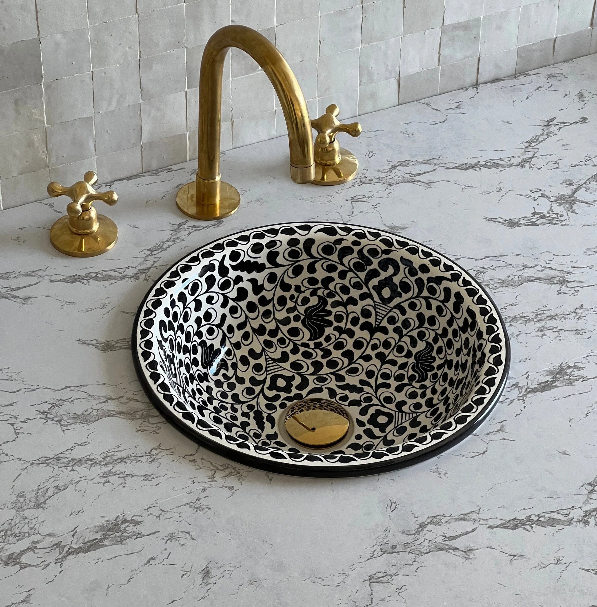 Bathroom Sink, Hand Painted Sink, Moroccan Handmade Vessel Sink, 14 Inch Sink Bowl, Flower Pattern Washbasin.