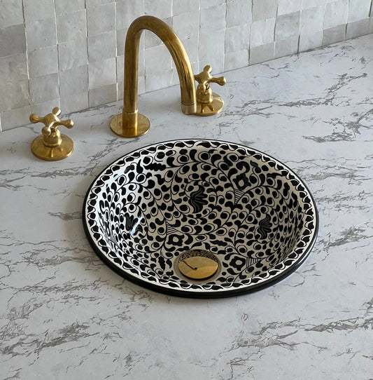 Bathroom Sink, Hand Painted Sink, Moroccan Handmade Vessel Sink, 14 Inch Sink Bowl, Flower Pattern Washbasin.