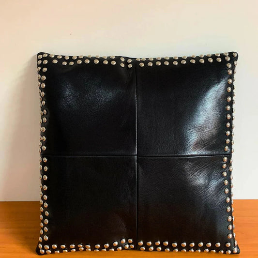 Handmade Leather Pillow Case. Genuine Lambskin Leather Pillow Cover. Sofa Cushion. Boho Black Brown Pillow Case. Square Leather Pillow Cover