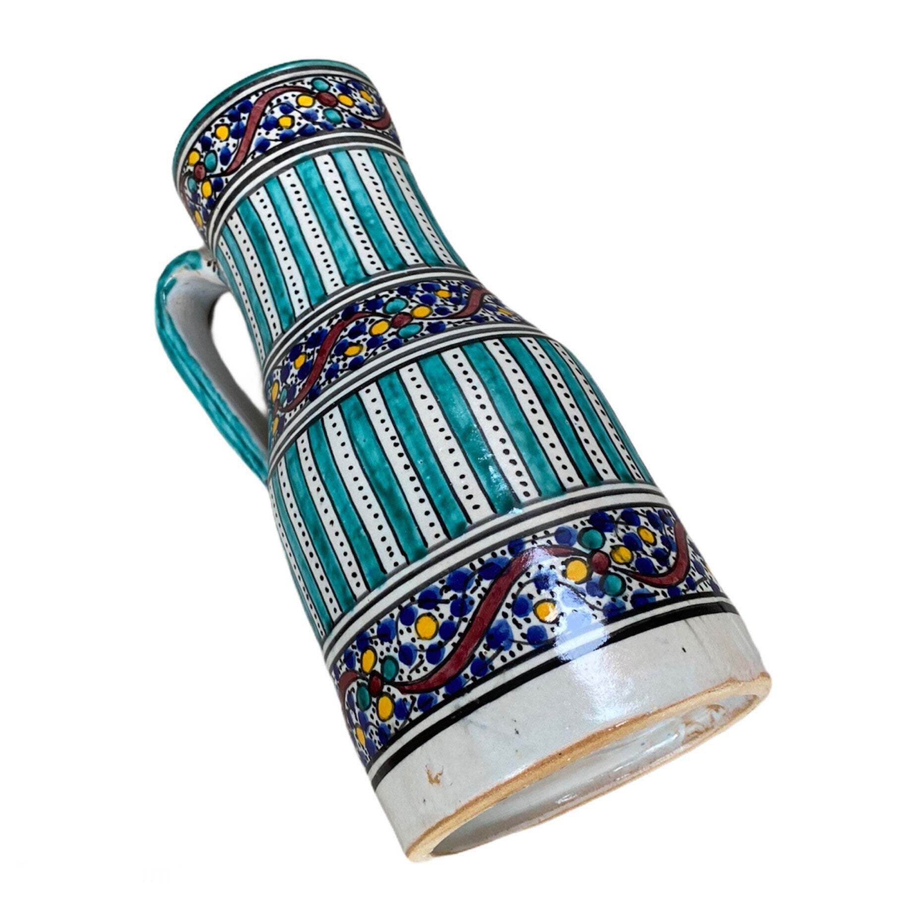 Handmade and Hand-Painted Moroccan Pottery Pitcher, Fes Ceramic Pitcher, Handmade Ceramic Pitcher
