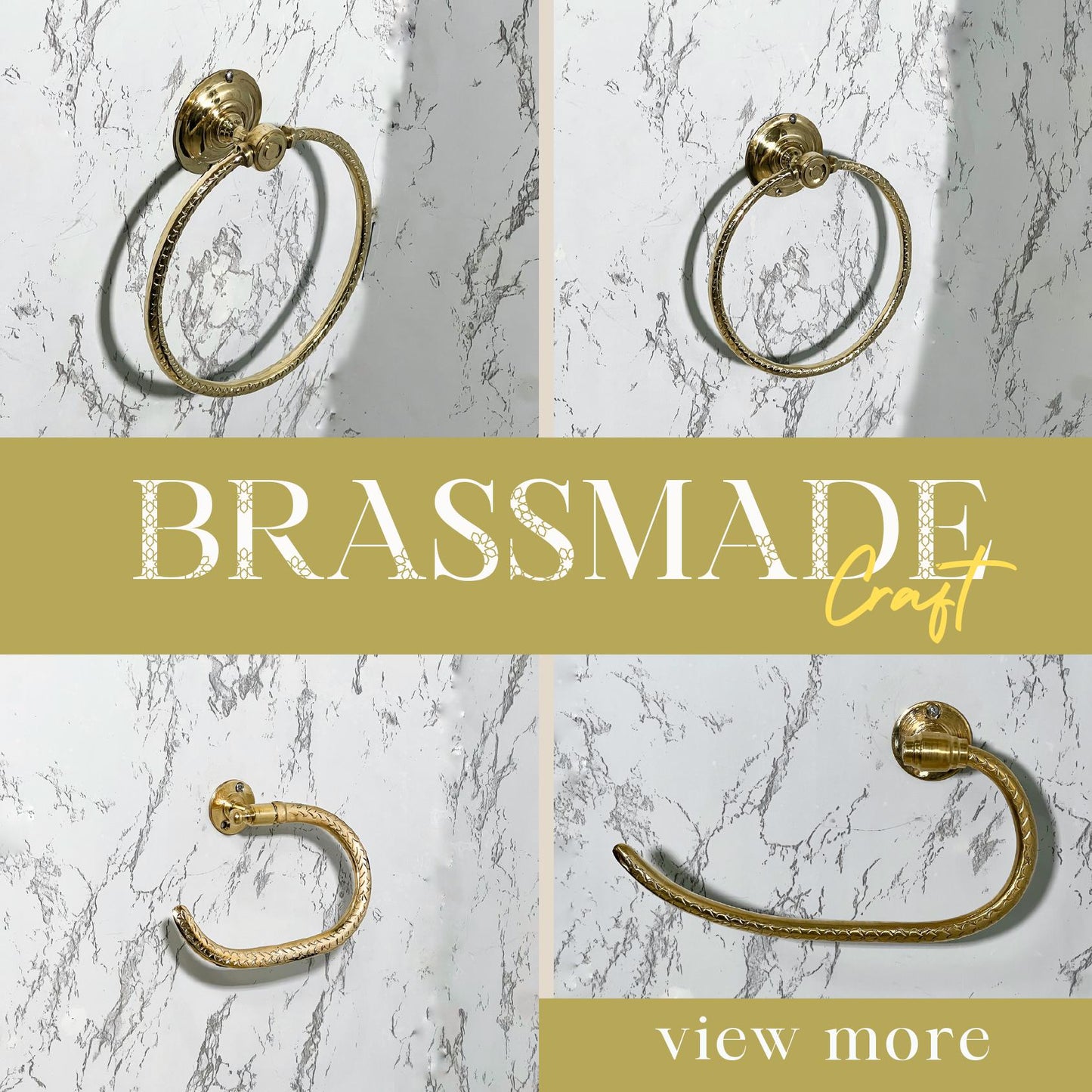 Hammered Brass Hand Towel Holder – Unlacquered Gold Towel Ring Aged Brass Bathroom Hardware Vintage Moroccan Wall Mounted Solid Brass Holder