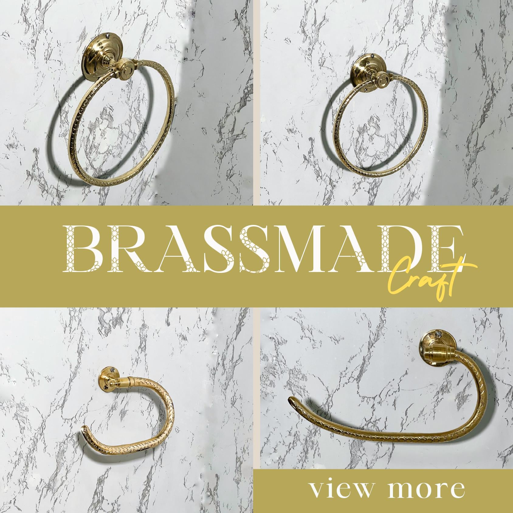Hammered Brass Hand Towel Holder – Unlacquered Gold Towel Ring Aged Brass Bathroom Hardware Vintage Moroccan Wall Mounted Solid Brass Holder