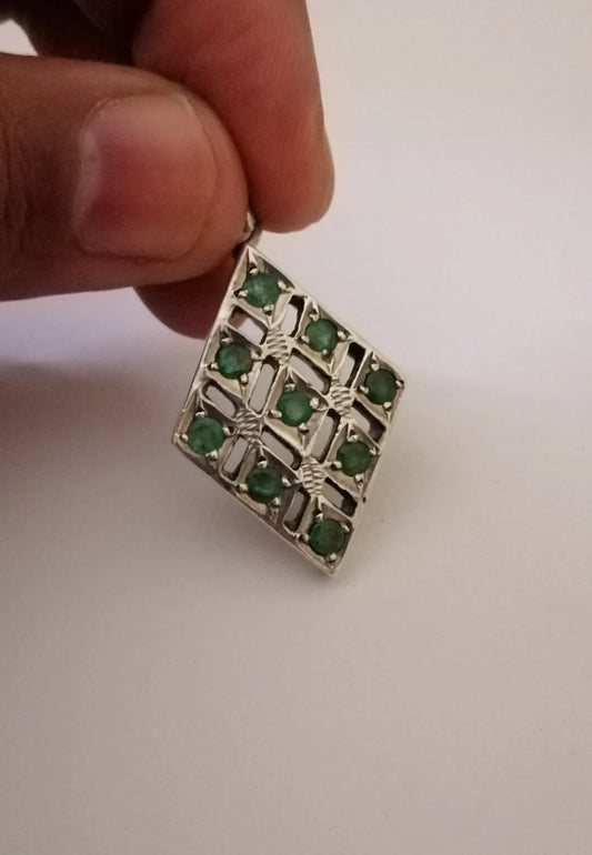 Silver and Green Chrysoprase Diamond Pendant