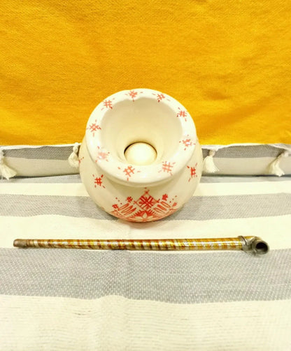 Moroccan Ceramic Ashtray with Berber Desgine Painted by Hand Unique Ashtray, Decorative Ashtray, Red and White Ashtray with Handmade Pipe