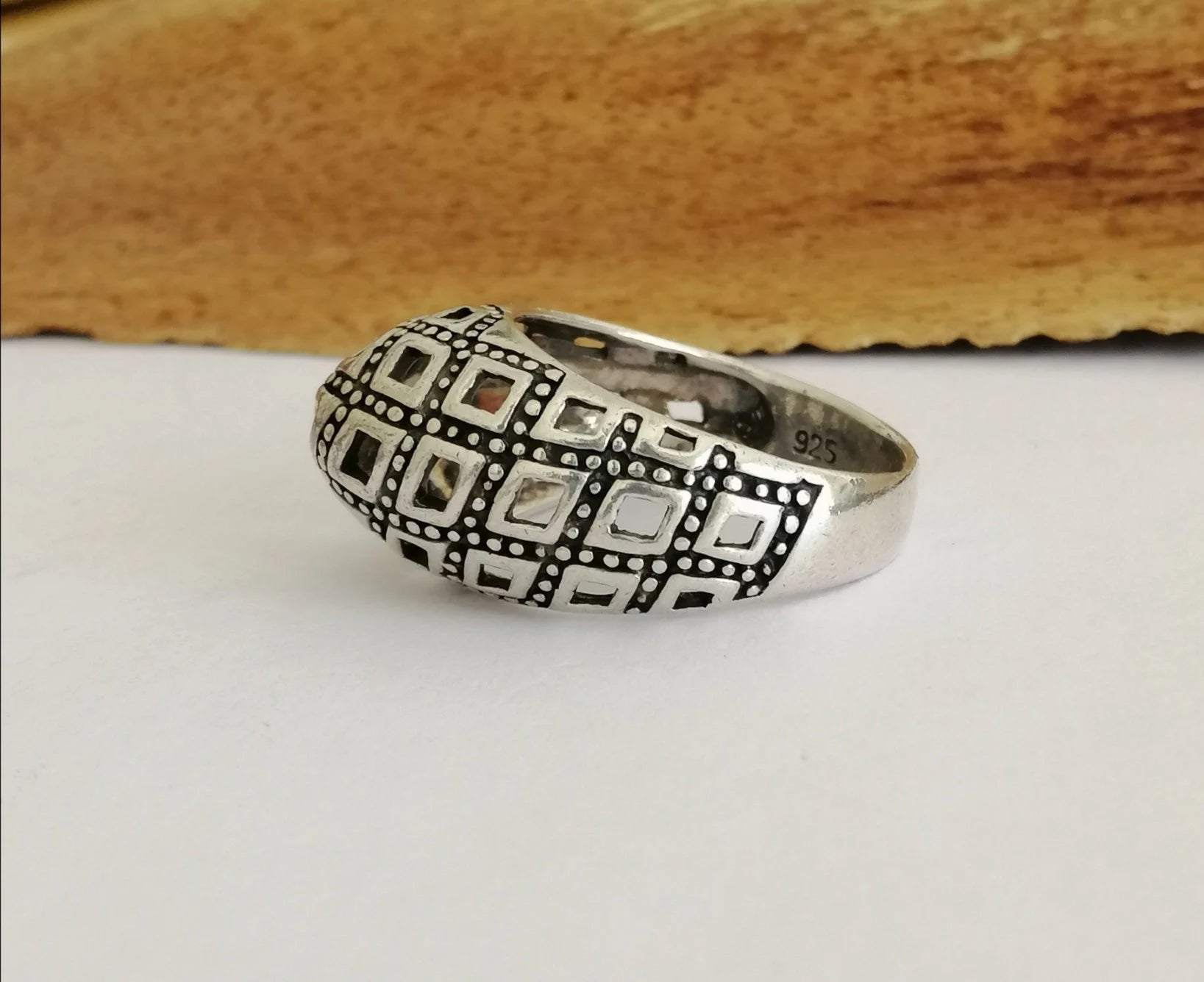 Domed Geometric Opencut Sterling Silver Statement Ring