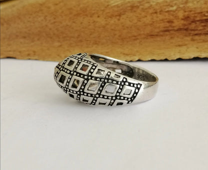 Domed Geometric Opencut Sterling Silver Statement Ring