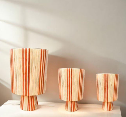 LAMP Raffia Natural Raffia Lamp, Raffia Lampshade, TABLE LAMPSHADES Moroccan Handmade in Rattan