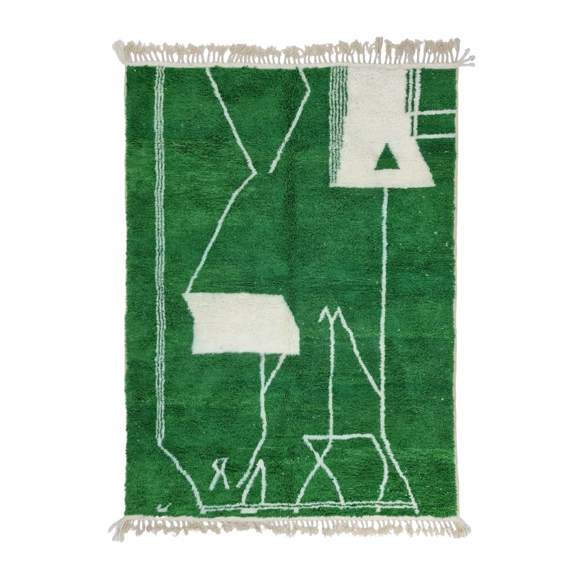 Exquisite MOROCCAN PINE RUG: Handmade Beni Ourain Wool Rug in Clover Green, Abstract Neutral Design, Elegant Berber Unique Greenish Carpet