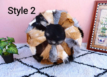 Natural Goat Fur Pouf - 100% Genuine Real Handme Genuine Leather - Ottoman Footstool Hassock
