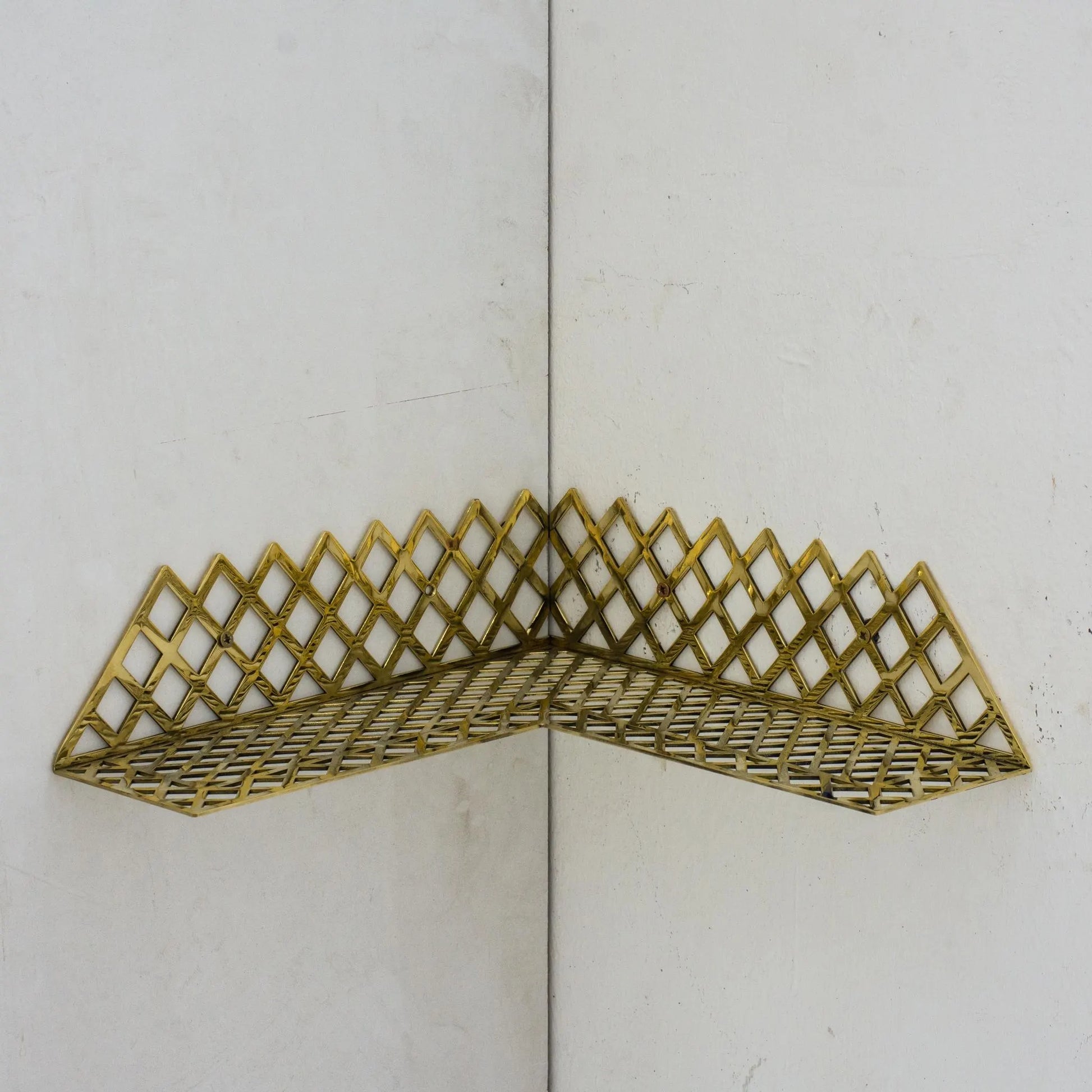 Unlacquered Brass Corner Shower Shelf Grid, Brass Floating Shower Caddy, Shower Draining Shelf, Corner Storage Shelf