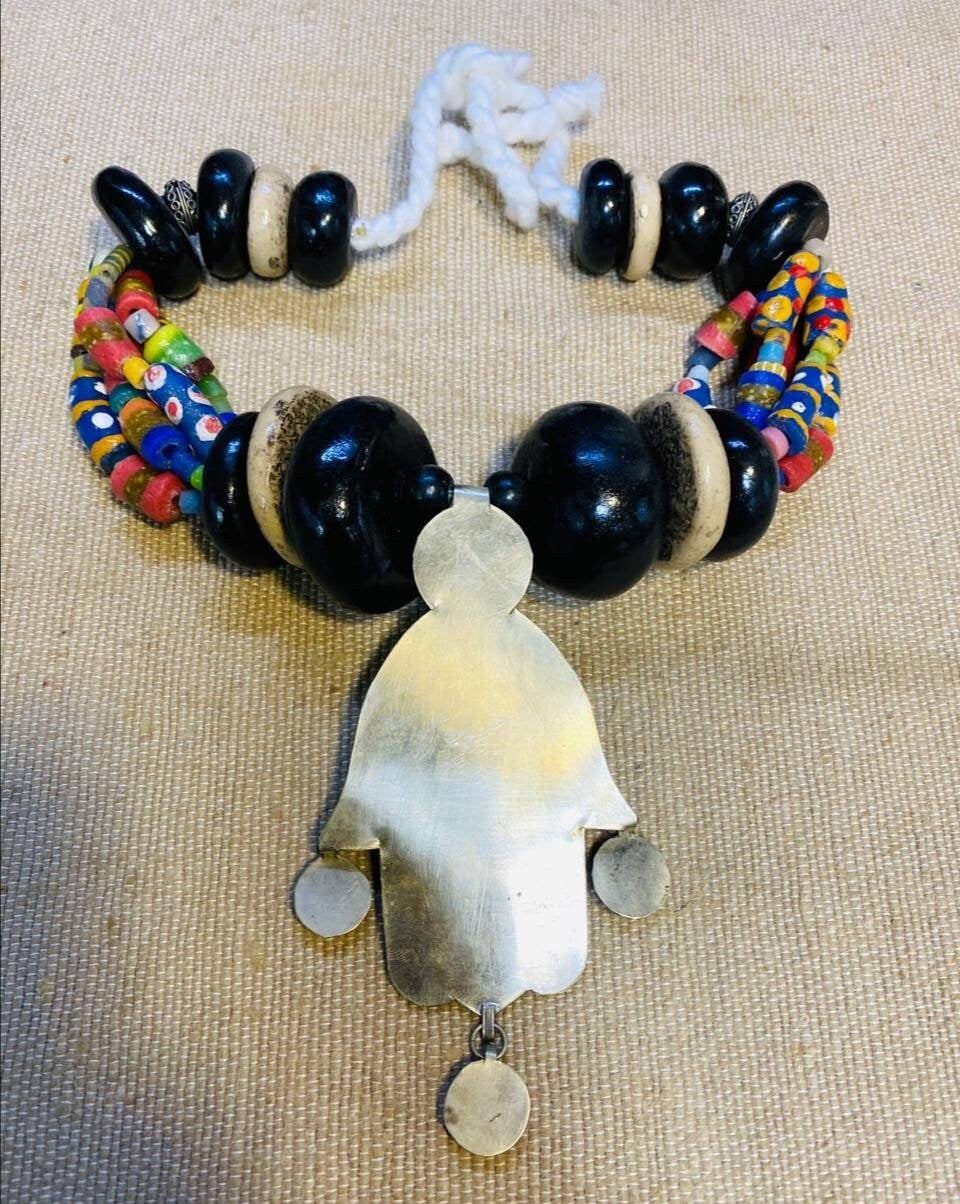 Berber Necklace, Amber Necklace, Old Berber Necklace. Khamssa Necklace