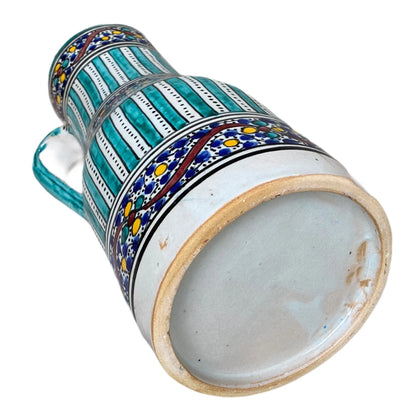 Handmade and Hand-Painted Moroccan Pottery Pitcher, Fes Ceramic Pitcher, Handmade Ceramic Pitcher