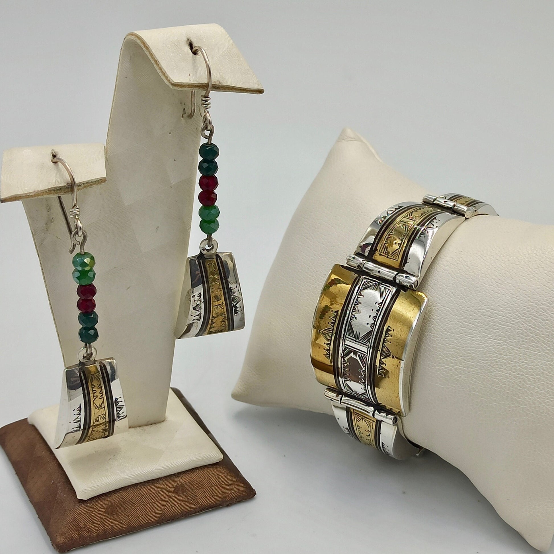 Open Bangle Cuff Bracelet and Earrings, Made with Sterling Silver and Clean Copper, Newly Engaged Gift