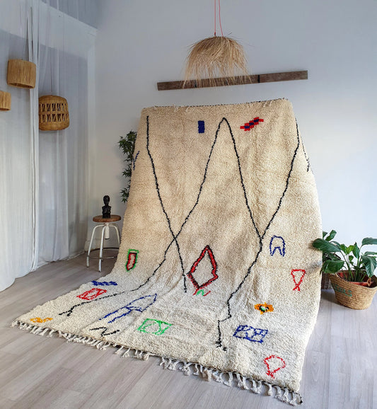 Moroccan Rug Handmade Wool Authentic Rug Berber Tapis Beni Ourain Rug Azilal Colorful Carpet Abstract