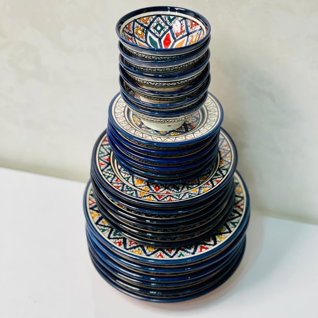 Authentic Moroccan Hand Painted Ceramic Dinnerware Set, Blue Handmade Serving Set, Tableware Collection, Dinnerware Set