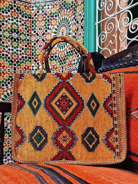 Embroidered Tote Bag - Unique Anniversary or Birthday Gift, Custom Makeup Bag, Moroccan-Inspired Suede Handbag