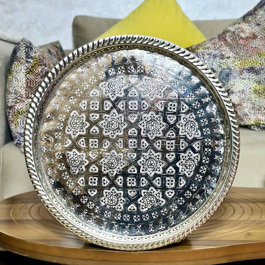 Authentic Moroccan Tea Tray Silver Handmade Teatray Traditional Moroccan Fes Mint Tea