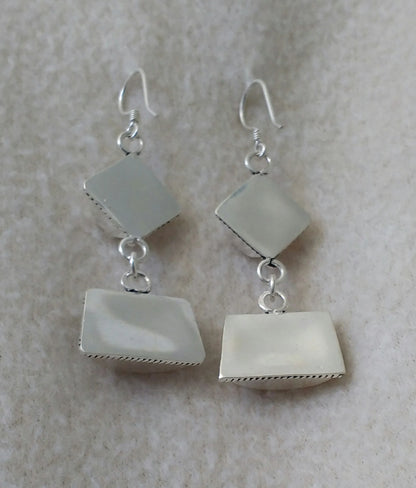 Berber Silver Earrings, Geometric Drop Style, Moroccan