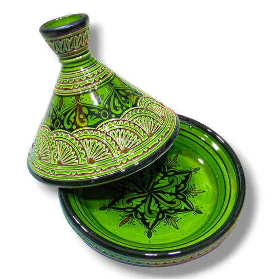 25Cm Large Tagine Hand-Painted Pottery Tajine Handmade Tajine Tagine for Serving Ceramic Pot Decorative Tajine Kitchenware Green Tagine