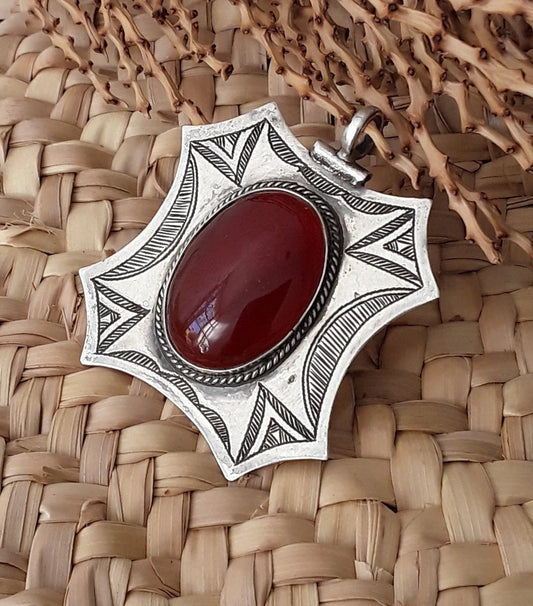 Berber Tuareg Silver and Carnelian Pendant