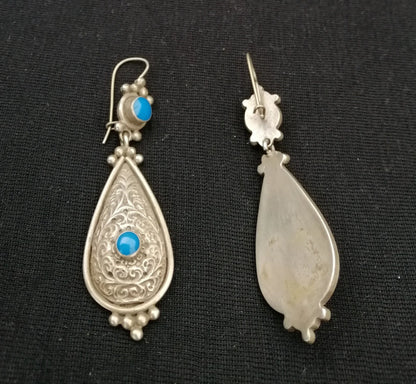 Elegant Berber Silver and Turquiose Teardrop Earrings