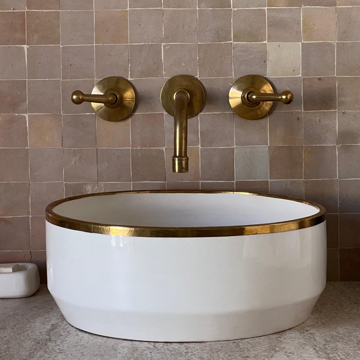 Antique Sink with Brass Rim Edge, Vessel Sink, Sink Bowl, Ceramic Basin, Hand Wash Basin, Free Gift INCLUDED