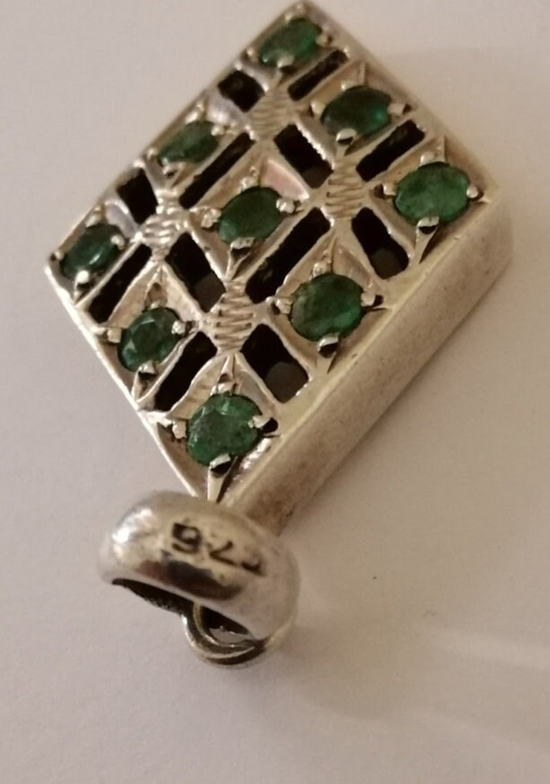 Silver and Green Chrysoprase Diamond Pendant