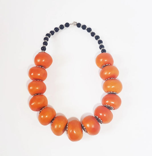 Collier En Ambre Berbère-Collier Marocain-Collier En Ambre Vintage-Collier En Faux Ambre-Marron Résine Ambre