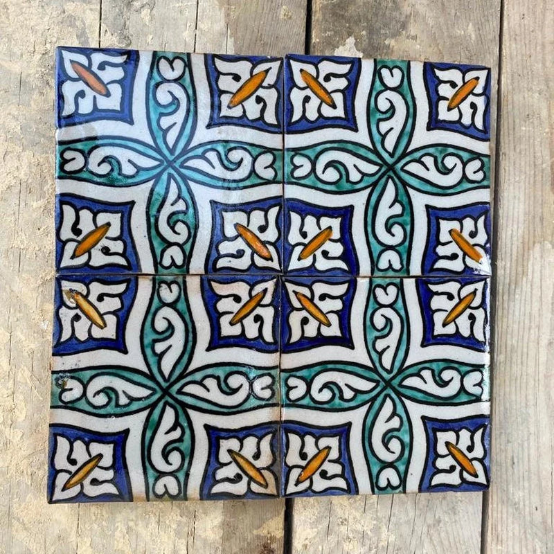 Moroccan Artistry: Handmade, Hand-Painted Tiles Fired in Wood Oven - Authentic Home Decor