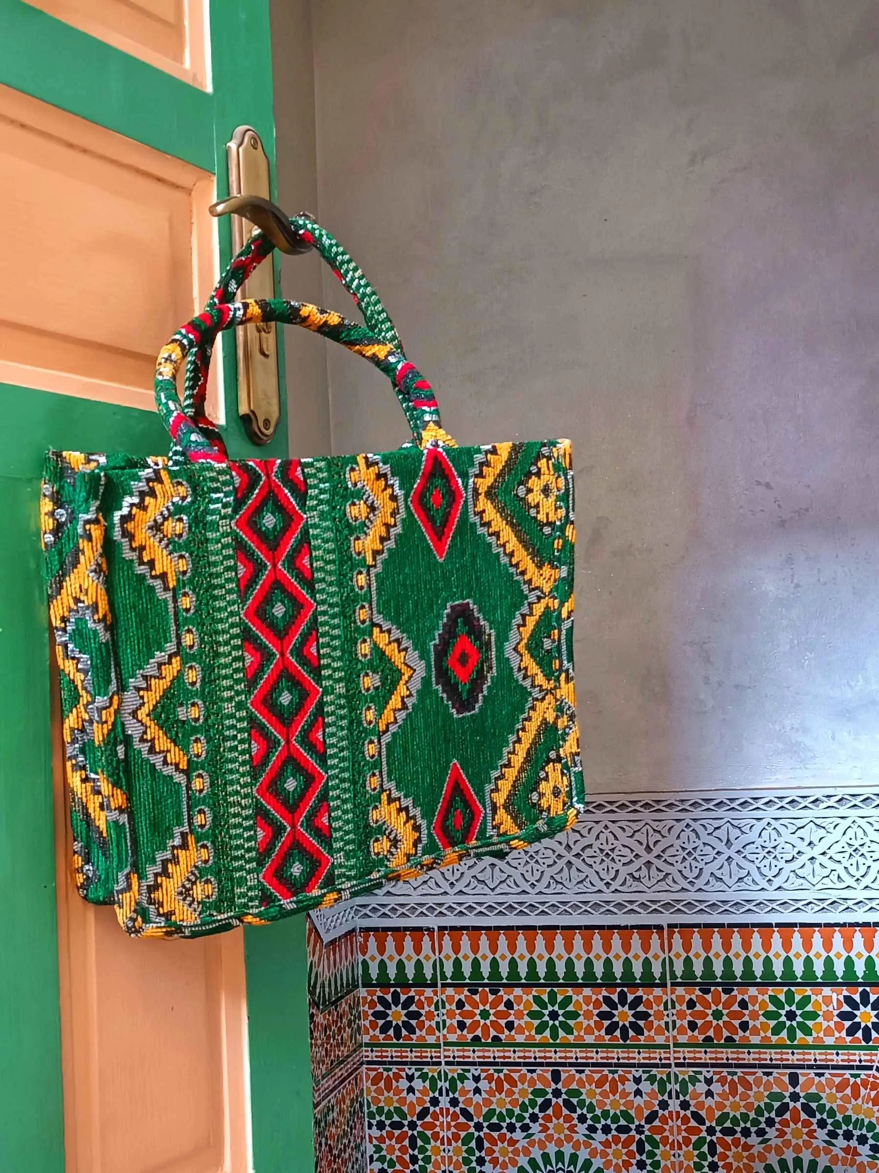 Embroidered Tote Bag - Unique Anniversary or Birthday Gift, Custom Makeup Bag, Moroccan-Inspired Suede Handbag
