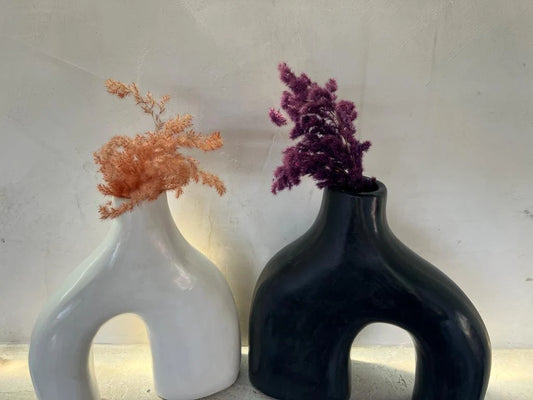 Terracotta Vase, Stucco Pottery Decoration, Natural Vase Deco Black&White