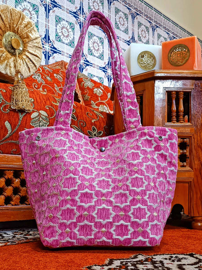 Moroccan Handmade Tote Bag | Everyday Durable Wool Handbag | Handmade Fashion Tote for Work & Outings | Stylish Moroccan Tile Design