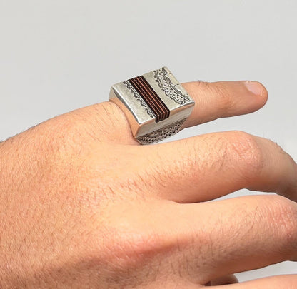 Vintage Berber Sterling Silver Ring, Handmade Tuareg Ring Silver Sterling with Sahara Ebony Wood, Moroccan Jewelry, Gift for Him Size 11 US