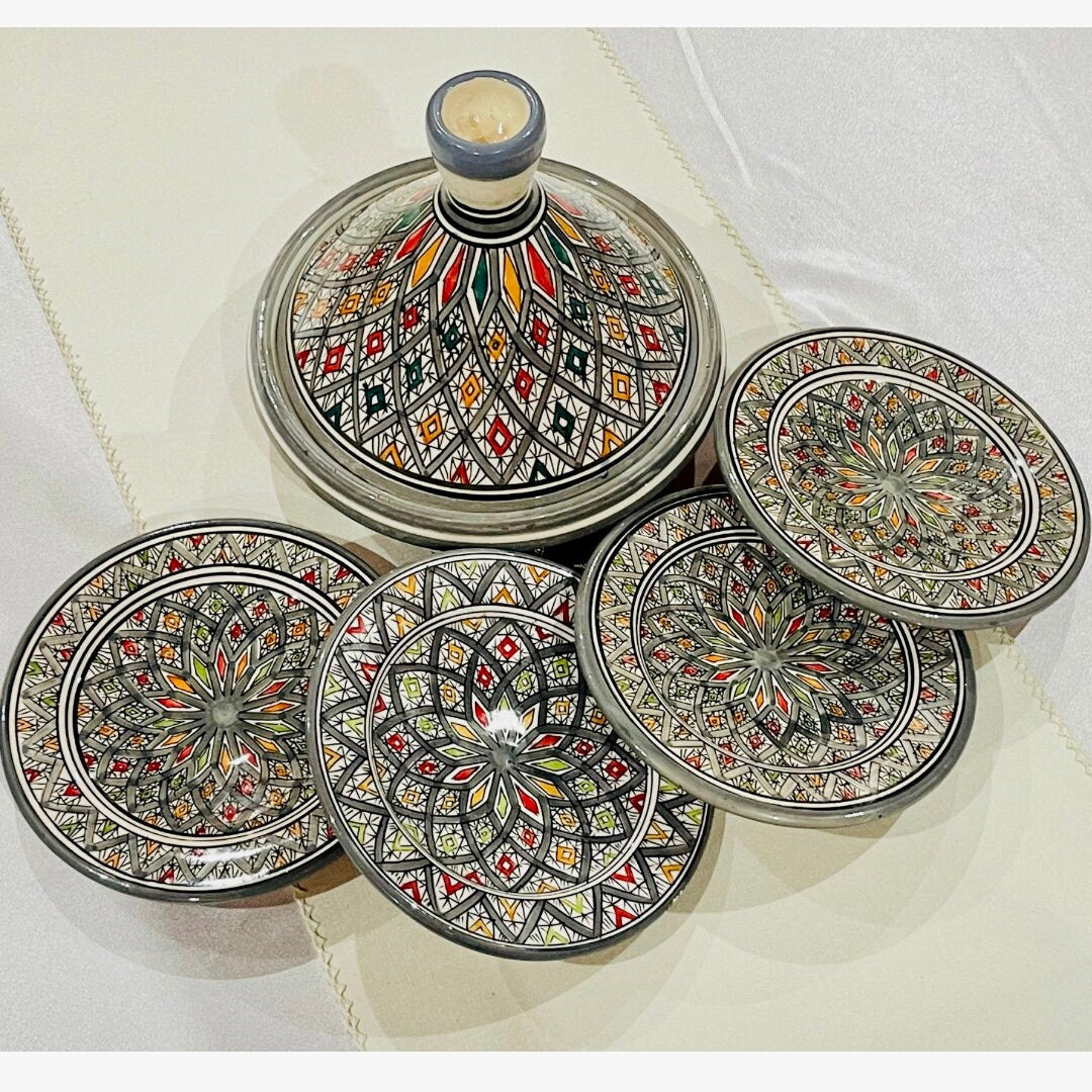 Set of Tagine and Plate Collection, Handmade Plates &Dining Essentials, Handcrafted Ceramic Tagine, Unique Plates, Tableware, Moroccan Flair