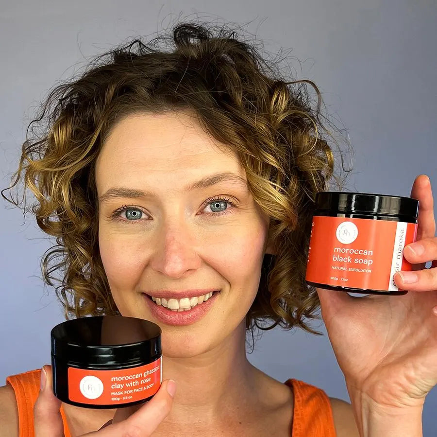 Authentic Moroccan Ghassoul Clay Mask with Rose - Natural Rhassoul Mud for Face, Hair & Body - Detoxifying, Purifying, Nourishing Skincare