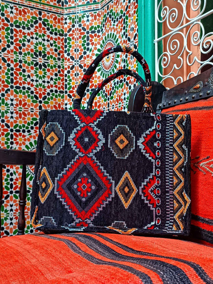 Embroidered Tote Bag - Unique Anniversary or Birthday Gift, Custom Makeup Bag, Moroccan-Inspired Suede Handbag