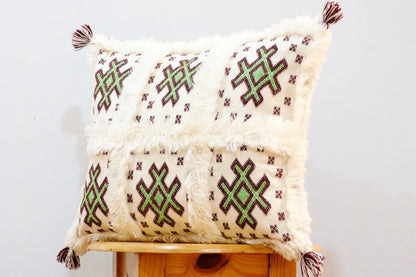 Handmade Moroccan Wedding Blanket Pillow Cover Handira Blanket Cushion Cover Wool Pillow Cover with Sequins