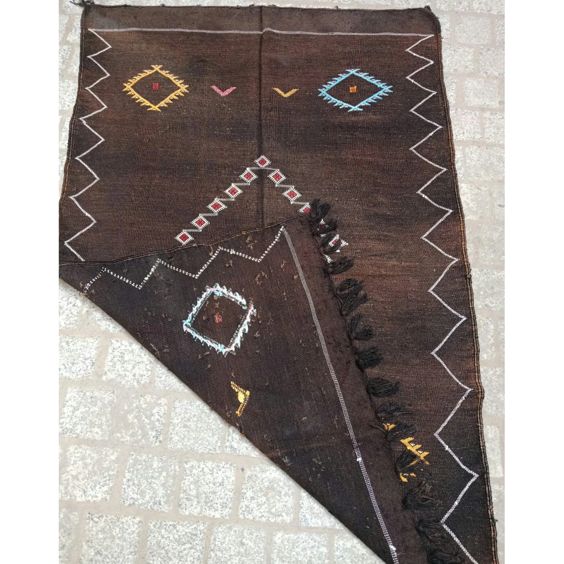 Moroccan Cactus Silk Rug, Handmade Sabra Cactus Rug, Berber Kilim Rug ,Authentic Azilal Rug, Brown Cactus Silk ,Bohemian Rug