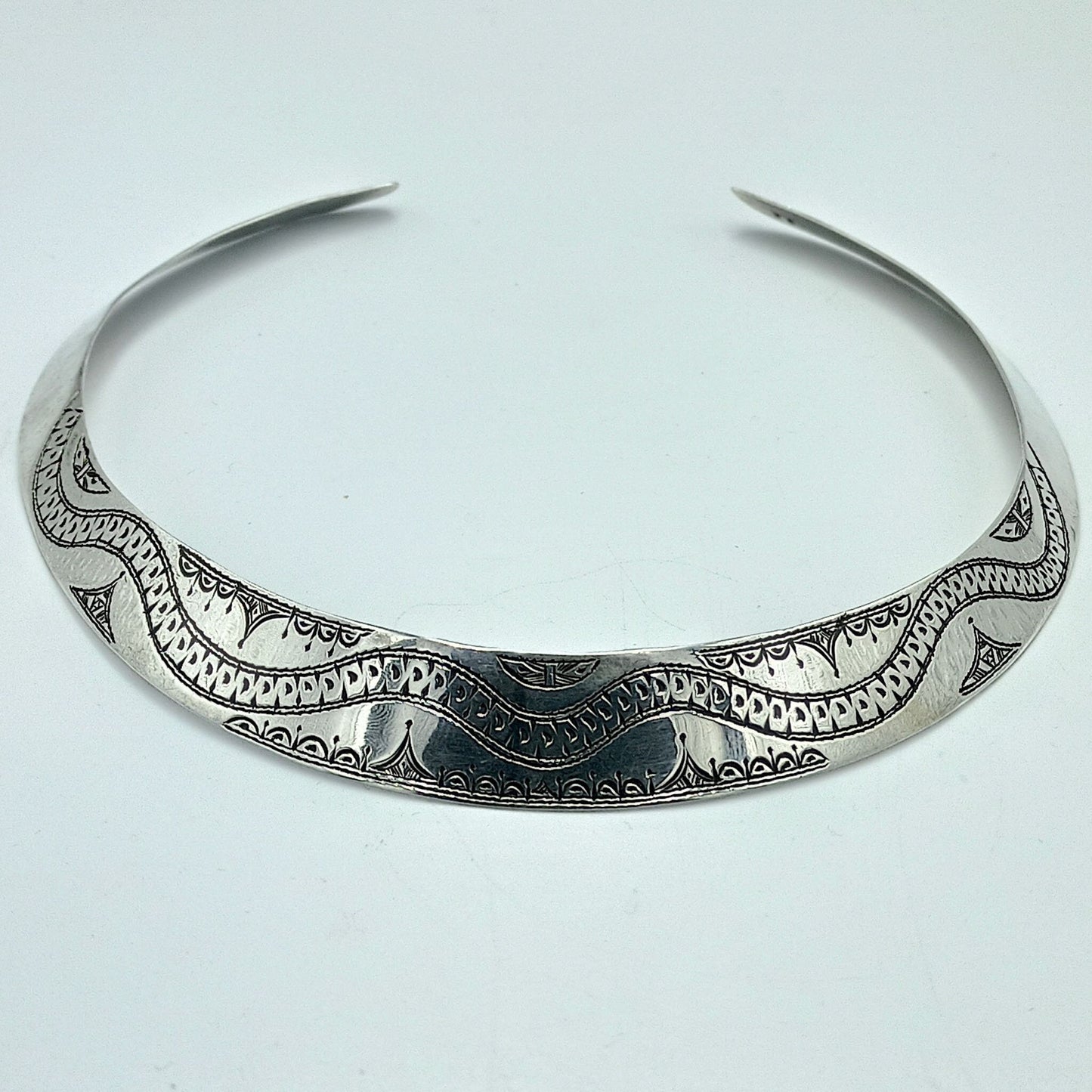 925 Sterling Silver Necklace, Crafted Silver Necklace, Silver Rigid Choker, African Cuff Necklace, Shiny Silver Rigid Necklace,