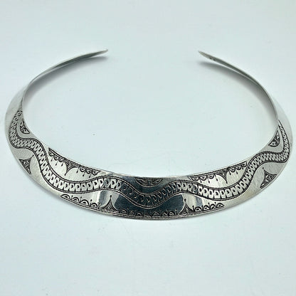 925 Sterling Silver Necklace, Crafted Silver Necklace, Silver Rigid Choker, African Cuff Necklace, Shiny Silver Rigid Necklace,