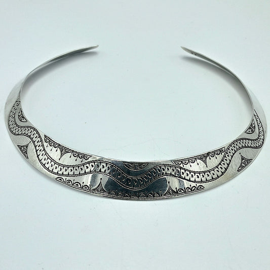 925 Sterling Silver Necklace, Crafted Silver Necklace, Silver Rigid Choker, African Cuff Necklace, Shiny Silver Rigid Necklace,